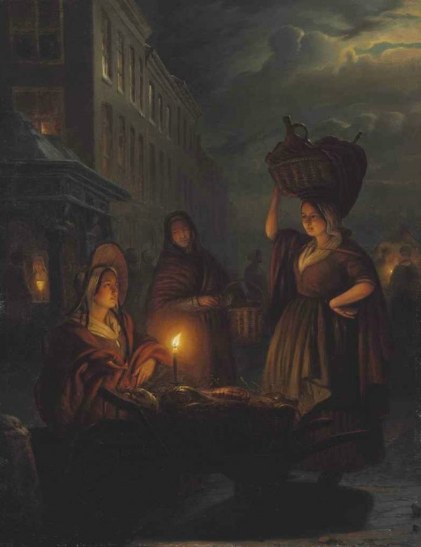 Moonlight market by Petrus van Schendel